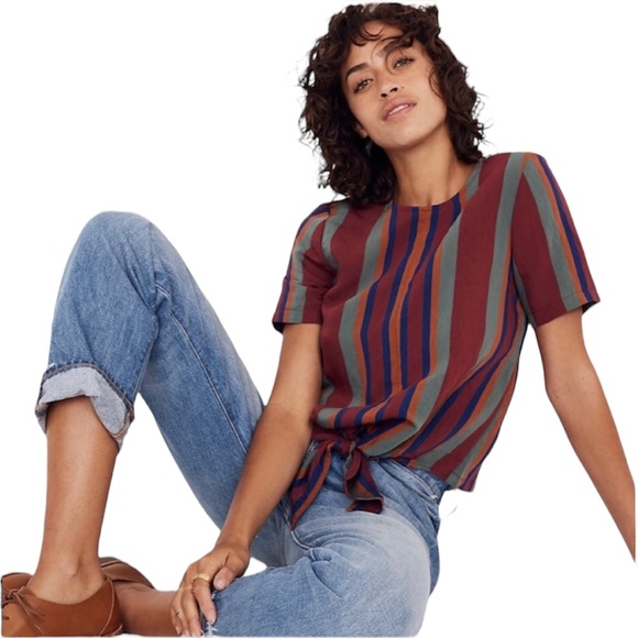 Madewell Button Back Tie Tee in Rosalinda Stripe - Picture 5 of 7